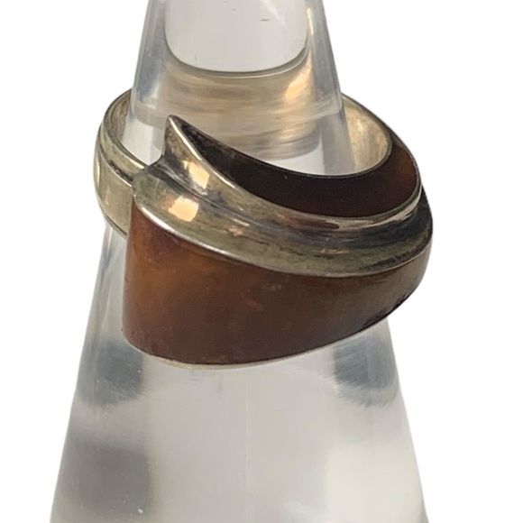 FCA Other - Vintage FCA Amber Inlay Taxco Mexico Sterling Silver Modernist Unique Men’s Ring